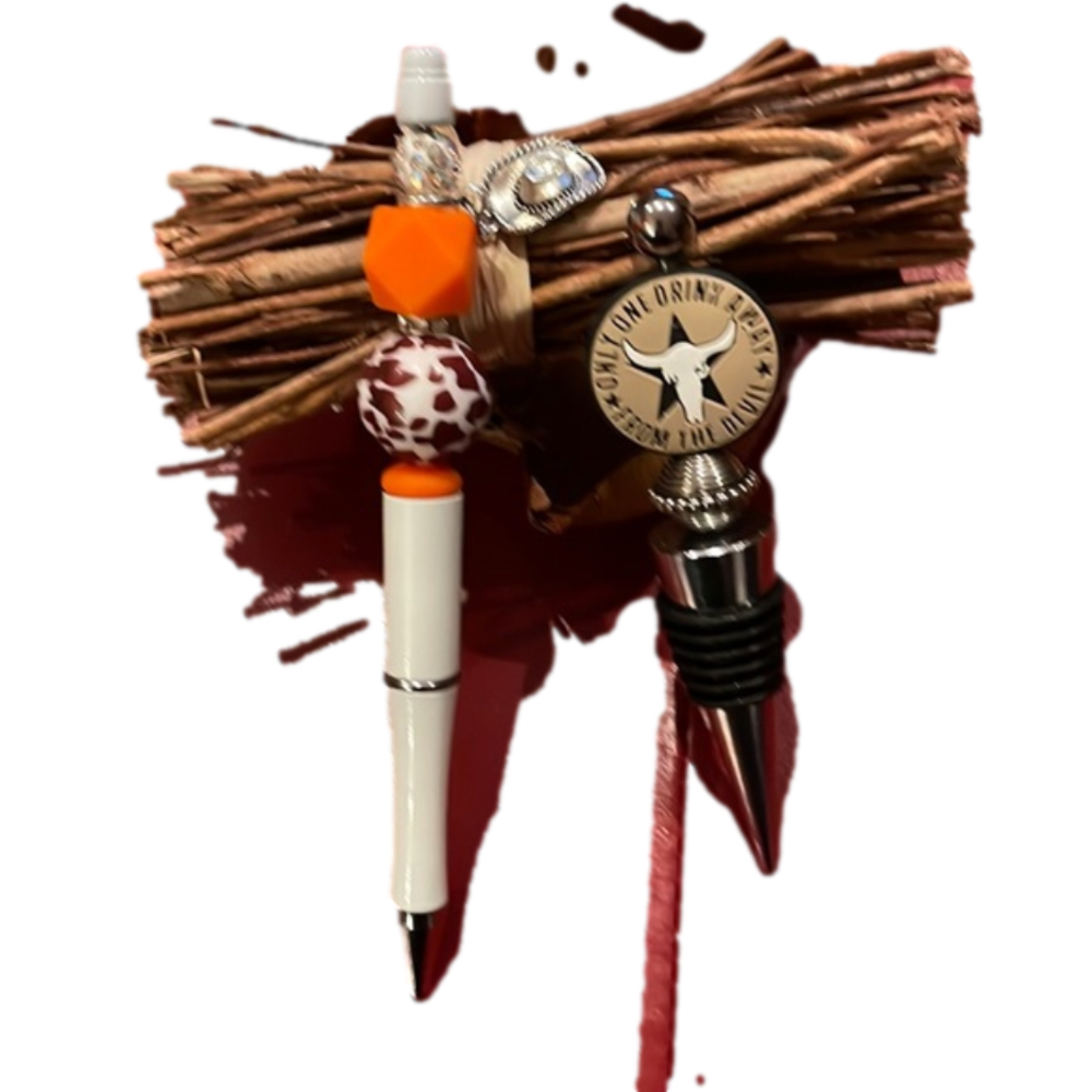Western Handmade Beaded Pen and Wine Stopper Gift Set